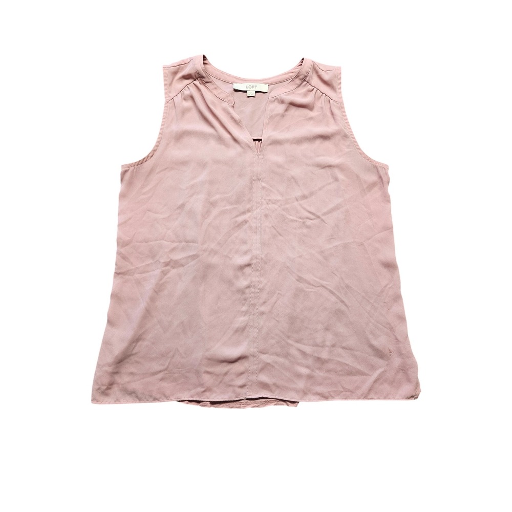 LOFT Women Pink Sleeveless Split V-Neck Pleated Blouse Top Size Medium